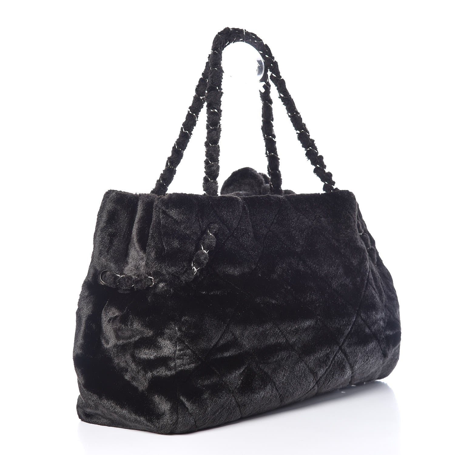 Chanel Fantasy Fur Quilted Camellia Tote Black 3 of 9