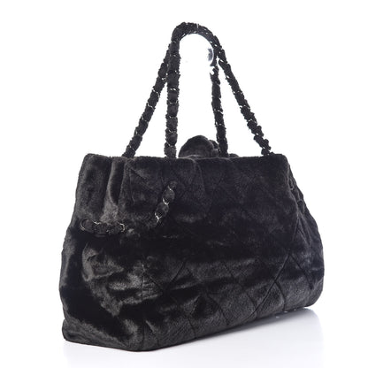 Chanel Fantasy Fur Quilted Camellia Tote Black 3 of 9