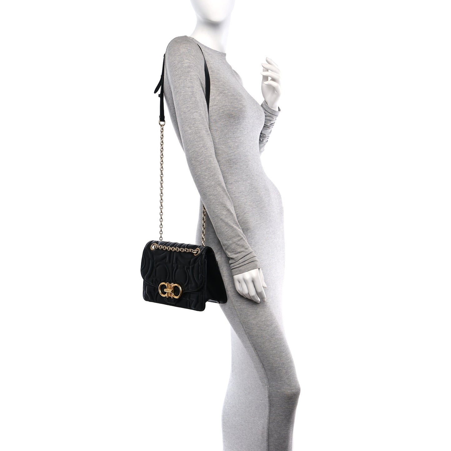 Calfskin Quilted Gancini Medium Flap Bag Black
