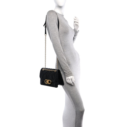 Salvatore Ferragamo Calfskin Quilted Gancini Medium Flap Bag Black 2 of 10