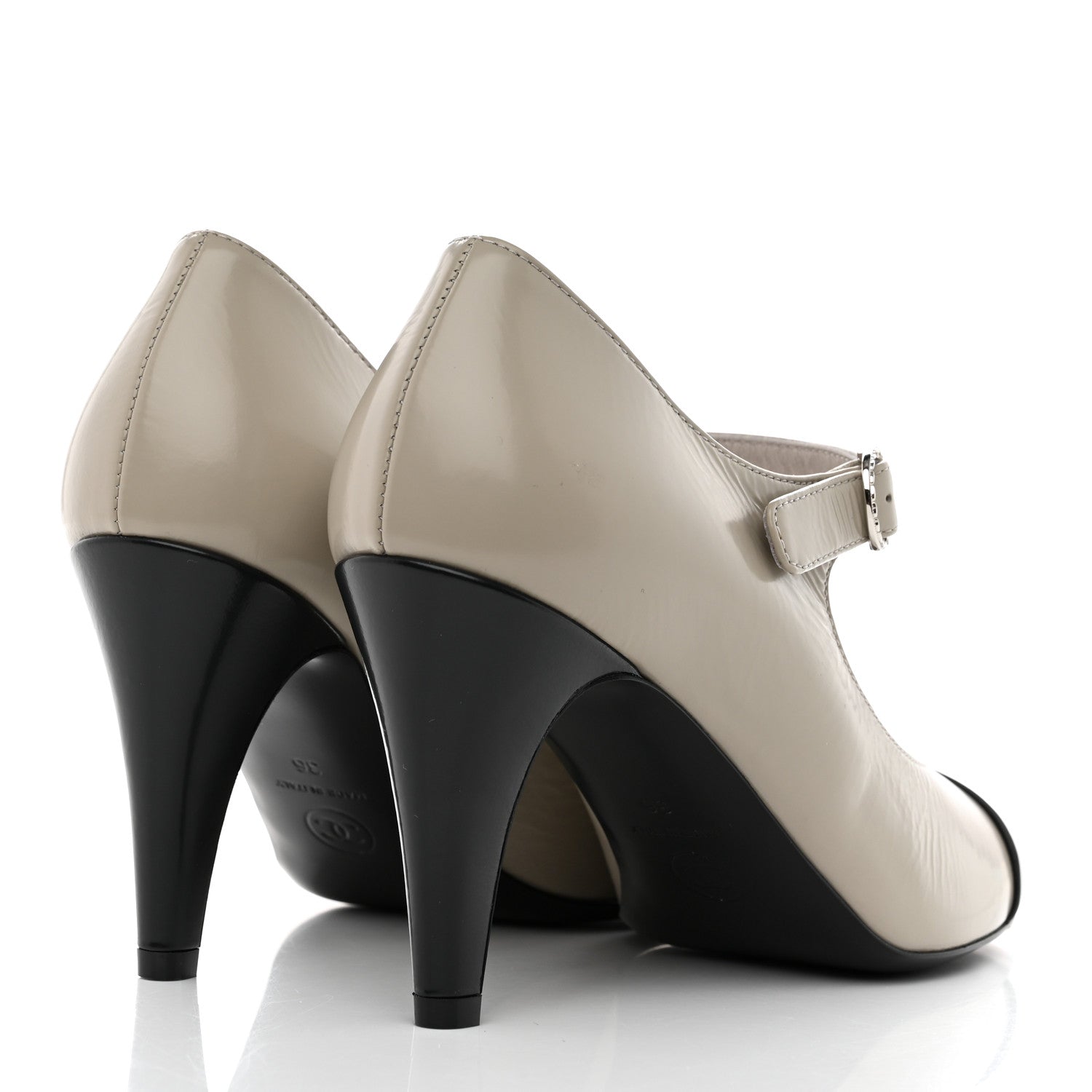 Chanel Shiny Goatskin Cap Toe Mary Jane Pumps 36 Grey Dark Grey 4 of 9