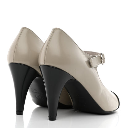 Chanel Shiny Goatskin Cap Toe Mary Jane Pumps 36 Grey Dark Grey 4 of 9