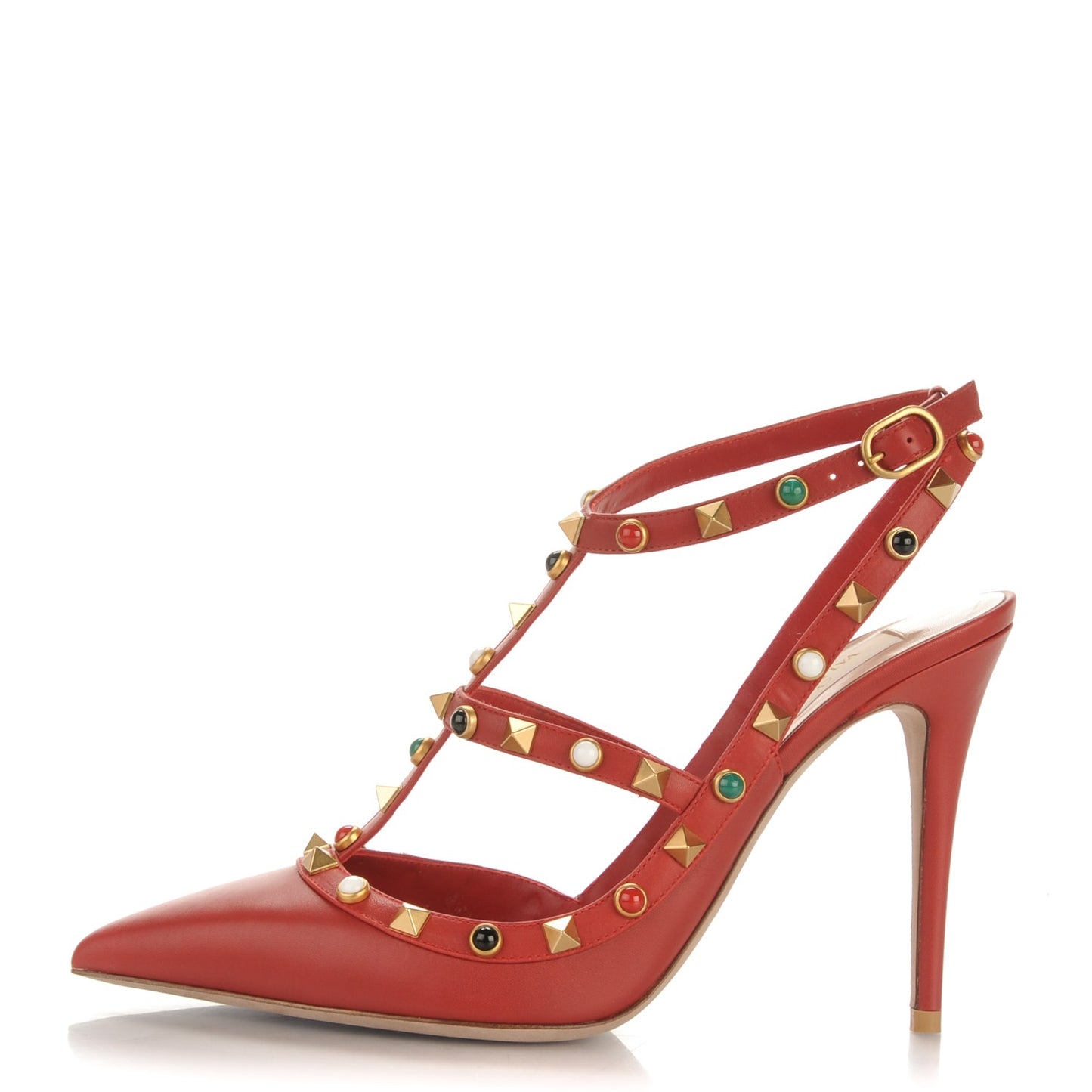 Calfskin Rockstud Rolling Ankle Strap 100mm Pumps 39.5 Rosso Valentino