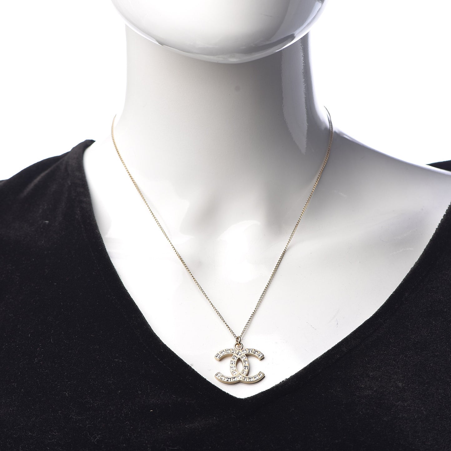 Baguette Crystal CC Necklace Light Gold