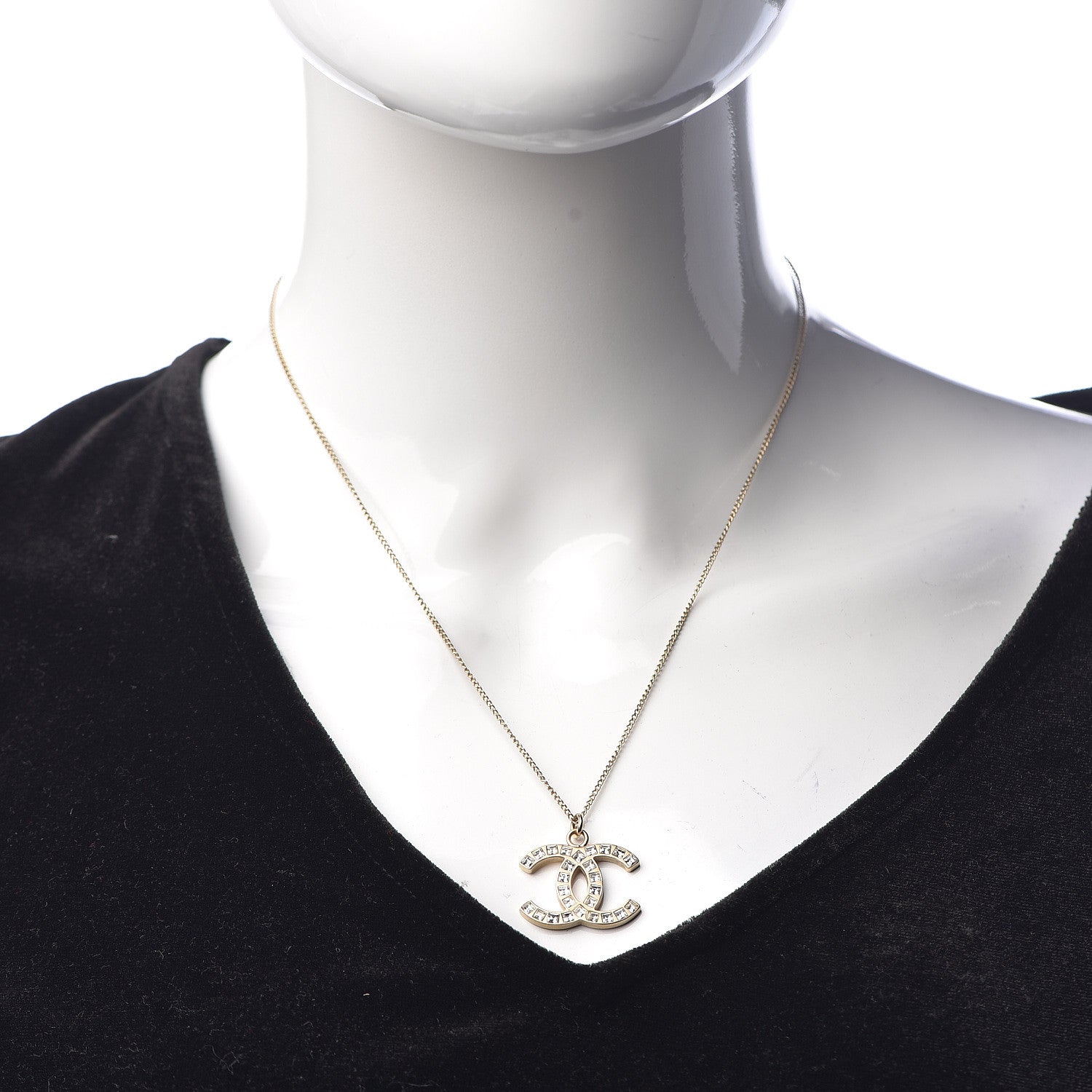 Chanel Baguette Crystal CC Necklace Light Gold 2 of 4
