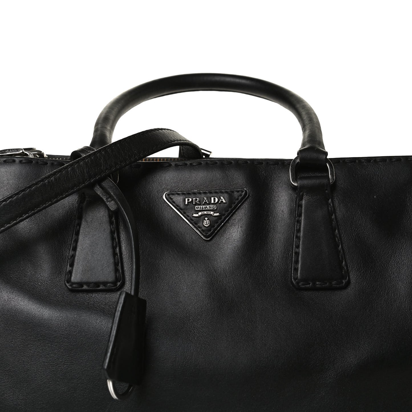City Calf Hand Stitched Small Galleria Double Zip Tote Black