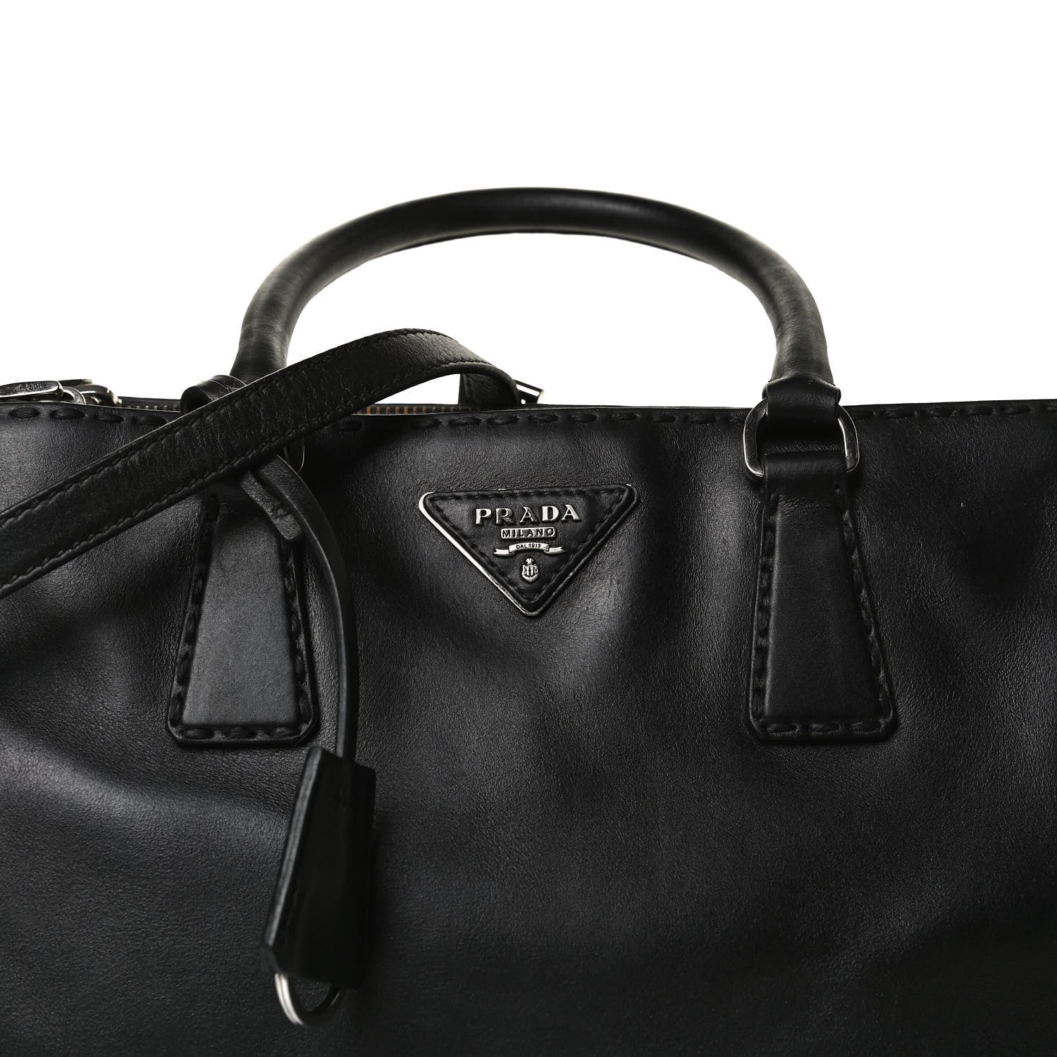 Prada City Calf Hand Stitched Small Galleria Double Zip Tote Black 8 of 14