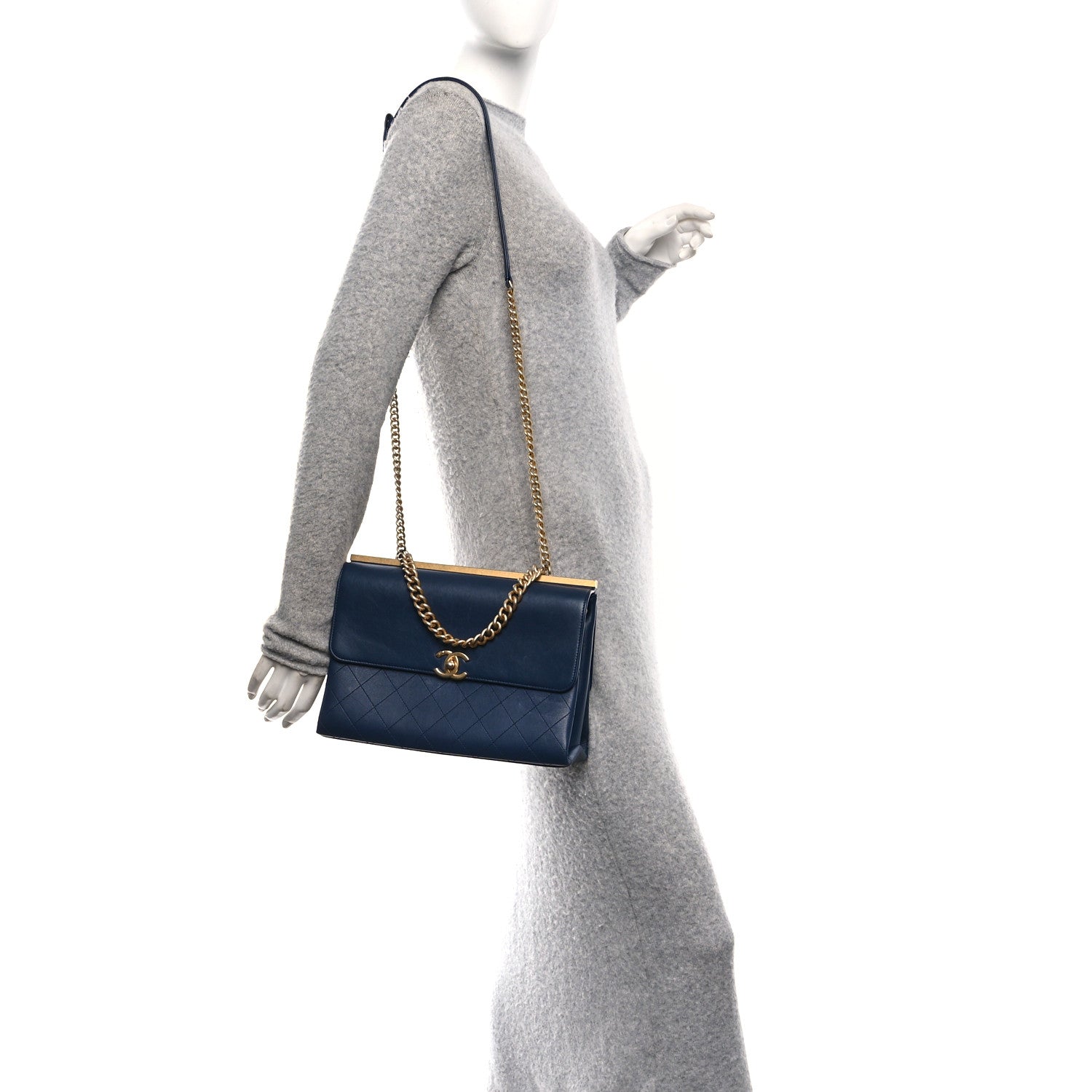 Chanel Lambskin Stitched Coco Luxe Medium Flap Blue 2 of 13