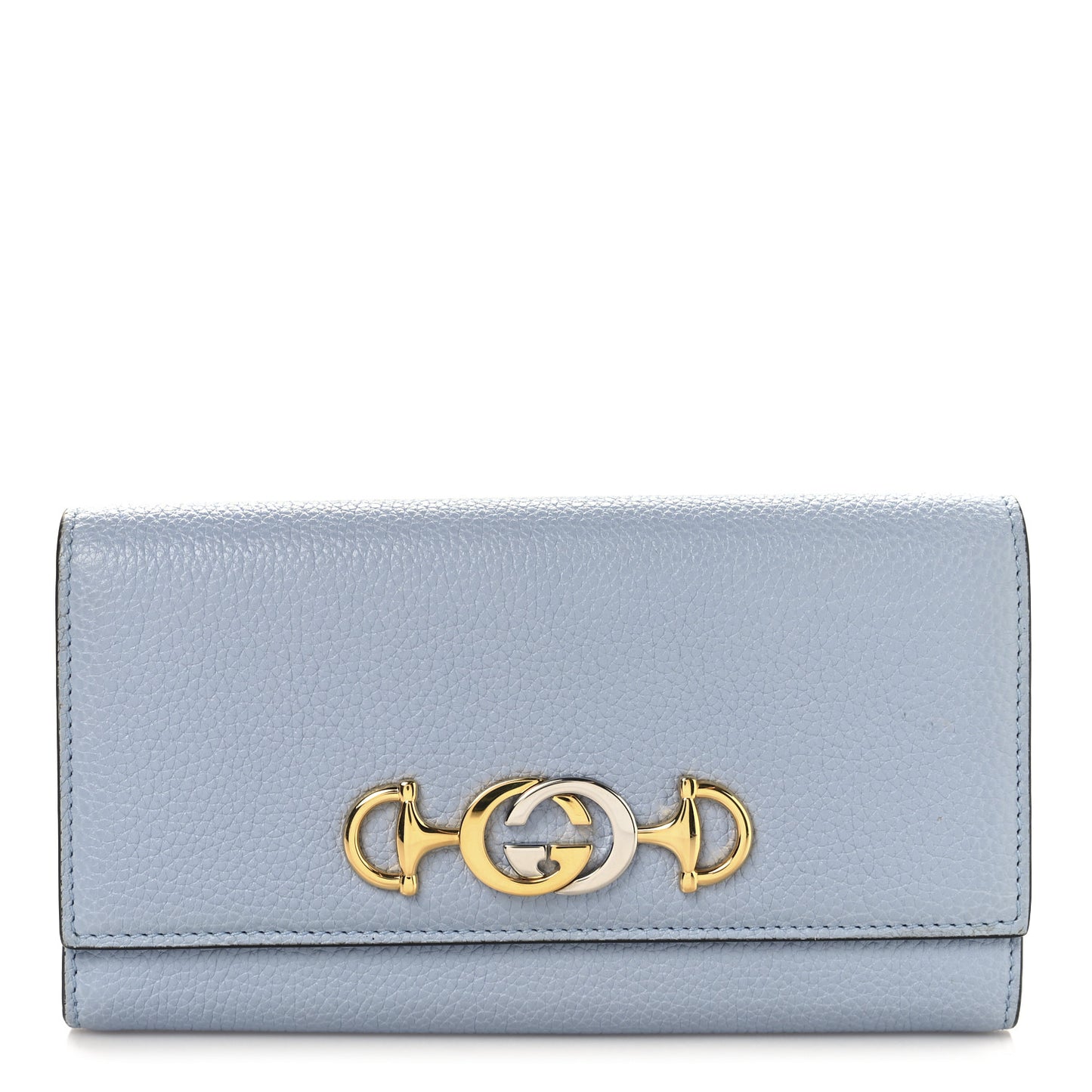 Grainy Calfskin Zumi Continental Wallet  Porcelain Light Blue
