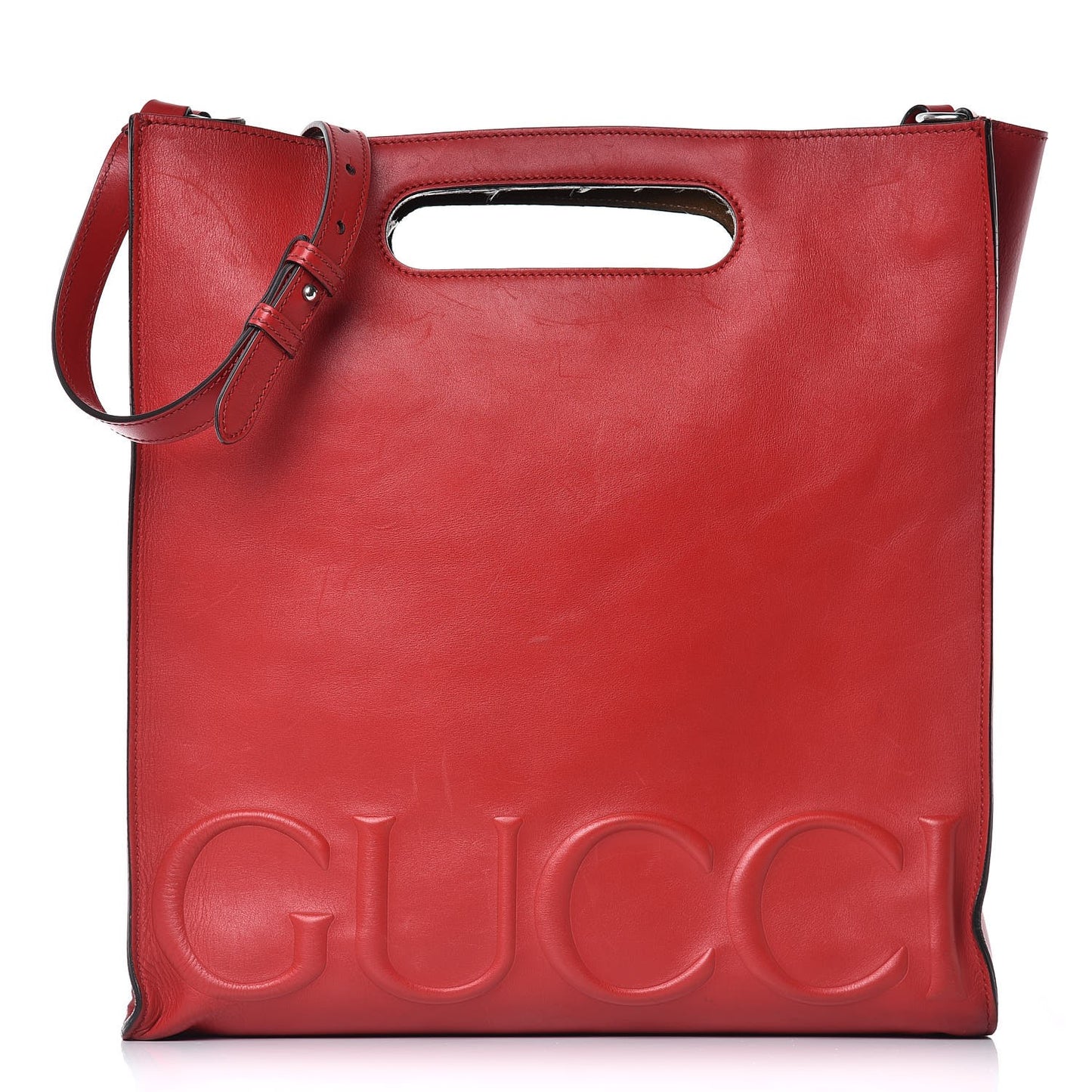Calfskin Embossed Medium XL Tote Red