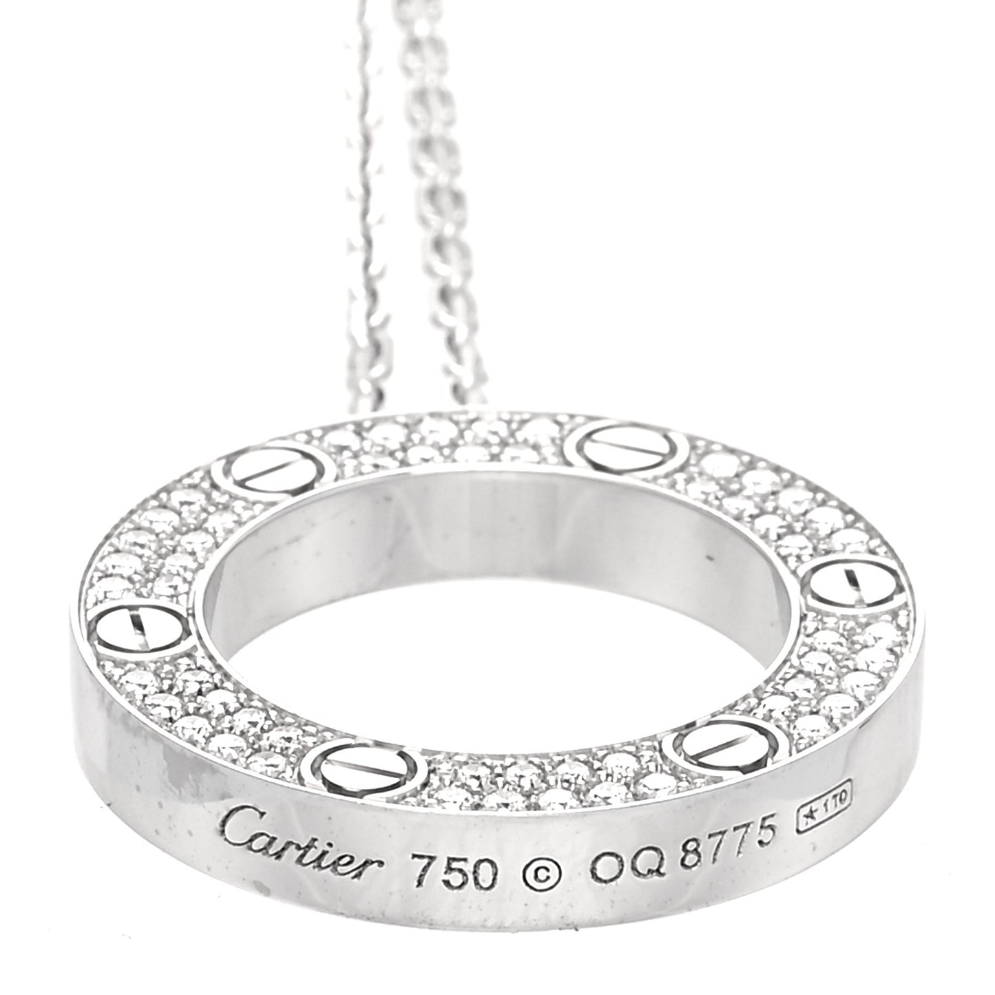 18K White Gold Diamond LOVE Paved Necklace