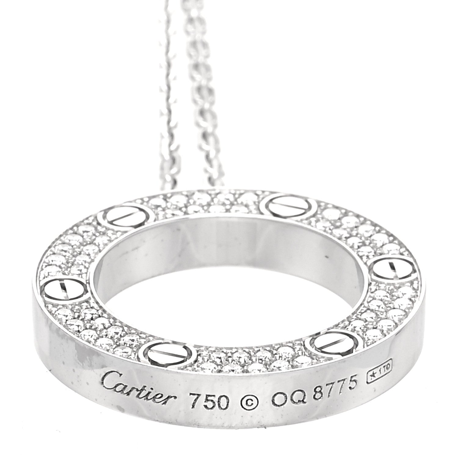 Cartier 18K White Gold Diamond LOVE Paved Necklace 5 of 7