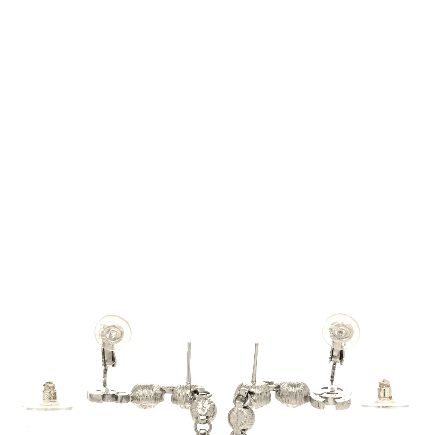 Crystal CC Long Drop Earrings Silver
