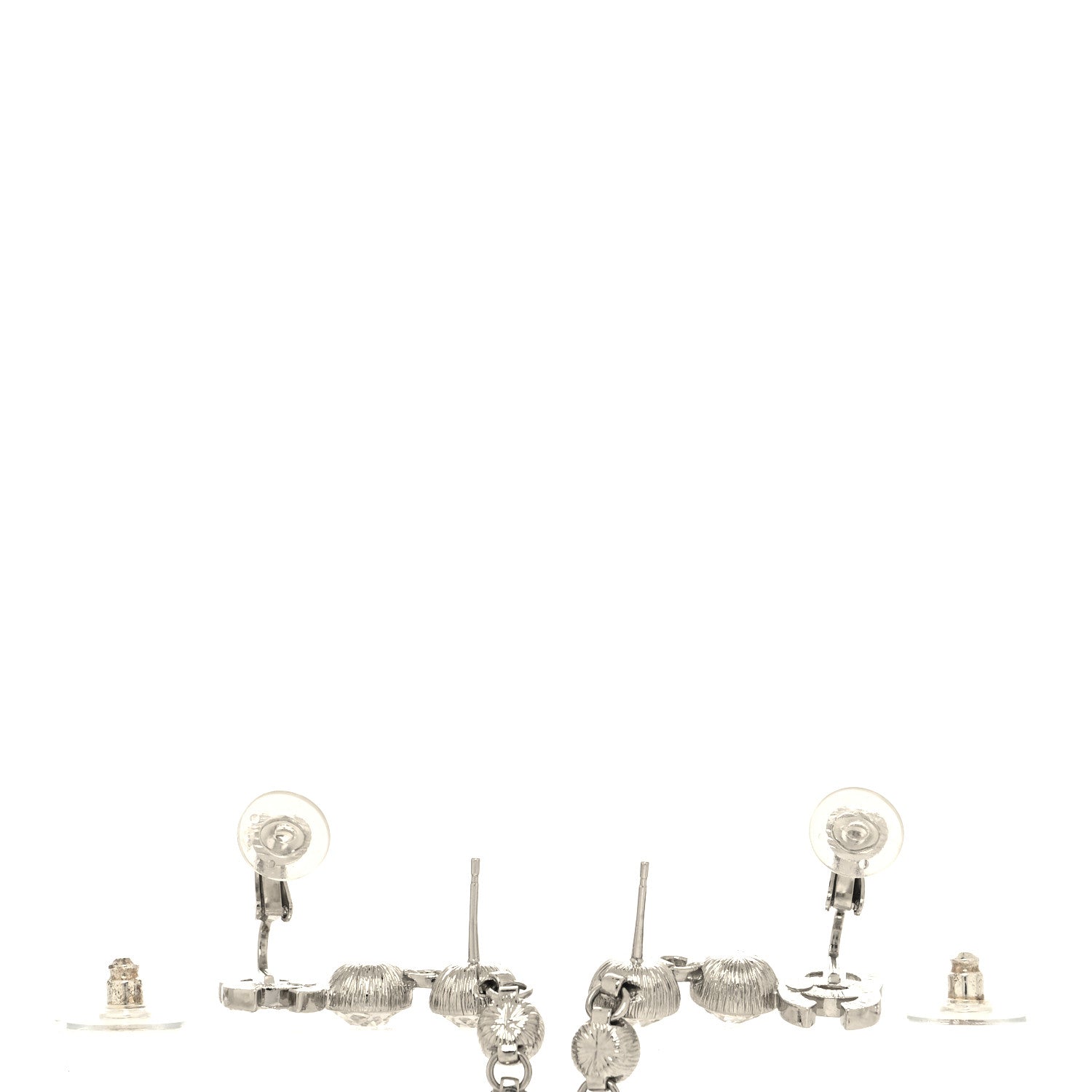Chanel Crystal CC Long Drop Earrings Silver 3 of 4