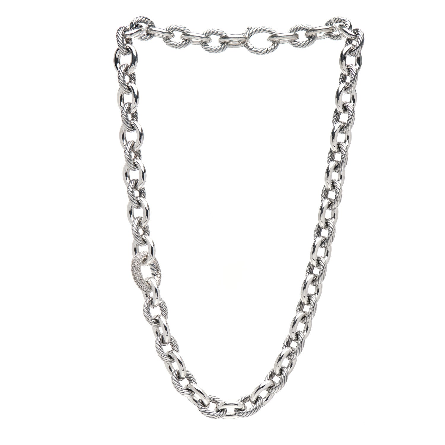 David Yurman Sterling Silver Diamond Pave 15mm Large Oval Link Necklace 3 of 4