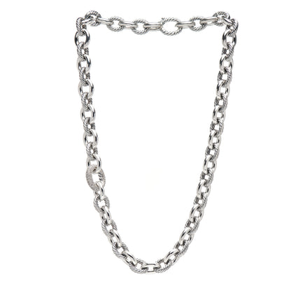 David Yurman Sterling Silver Diamond Pave 15mm Large Oval Link Necklace 3 of 4