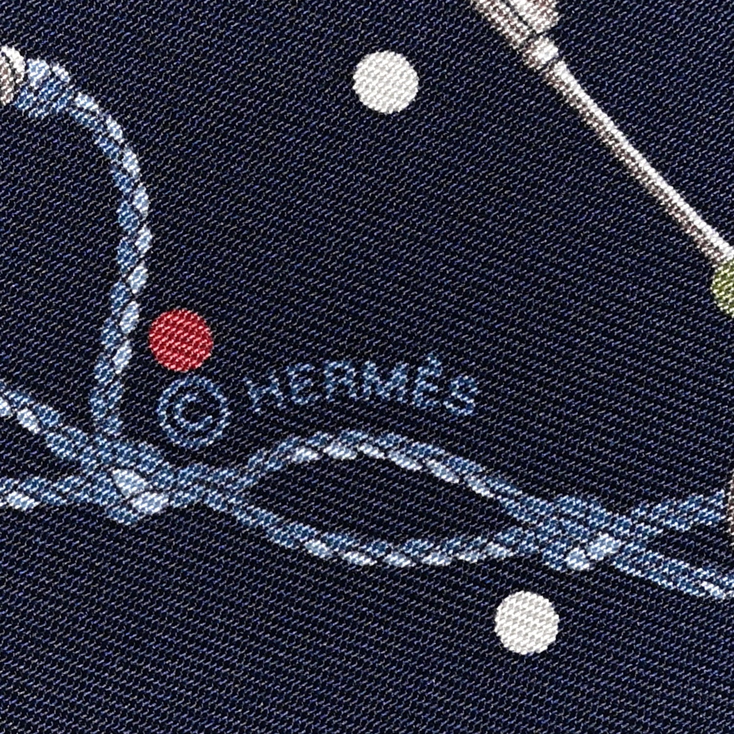 Hermes Silk Metallic Agneau Les Cles A Pois Fringed Twilly Bleu Marine Gris Argent Multicolor 4 of 4