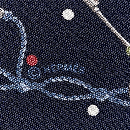 Hermes Silk Metallic Agneau Les Cles A Pois Fringed Twilly Bleu Marine Gris Argent Multicolor 4 of 4