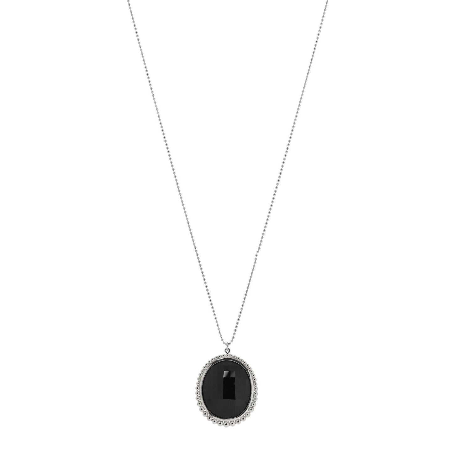 Sterling Silver Black Onyx Ziegfeld Oval Pendant Necklace