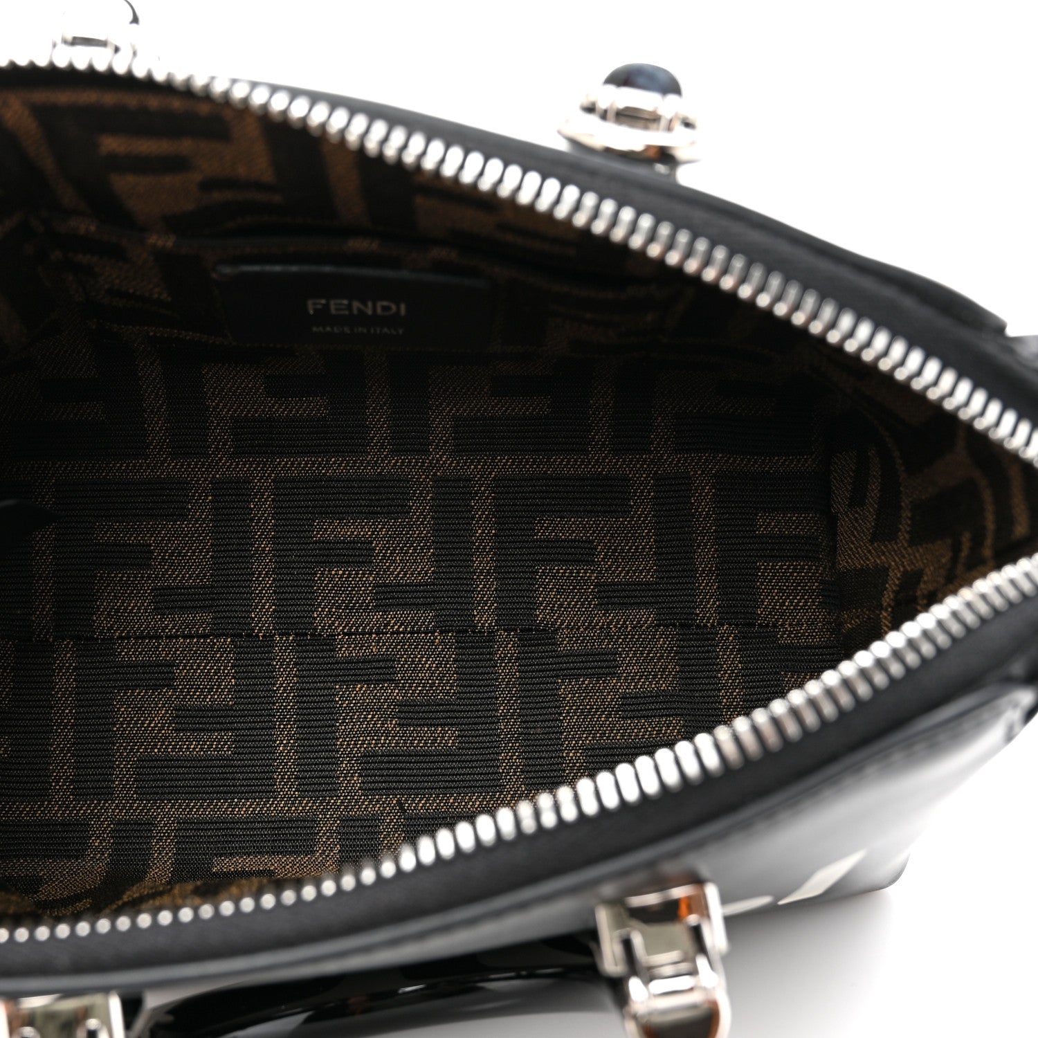 Fendi Vitello King Plexiglass Logo Embossed Mini By The Way Top Handle Boston Bag Black White 5 of 10