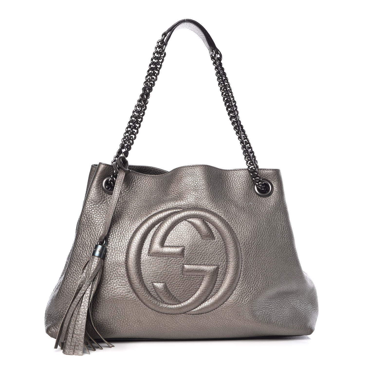 Gucci Metallic Pebbled Calfskin Medium Soho Chain Shoulder Bag Sasso 1 of 10