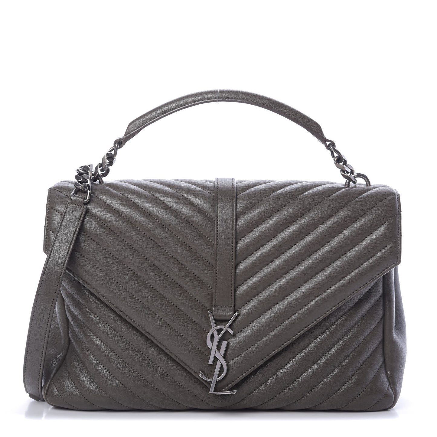 Sheepskin Matelasse Chevron Monogram Large College Satchel Dark Anthracite