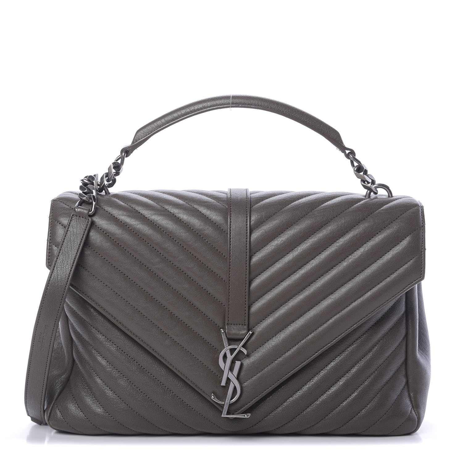 Saint Laurent Sheepskin Matelasse Chevron Monogram Large College Satchel Dark Anthracite 1 of 13