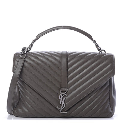 Saint Laurent Sheepskin Matelasse Chevron Monogram Large College Satchel Dark Anthracite 1 of 13