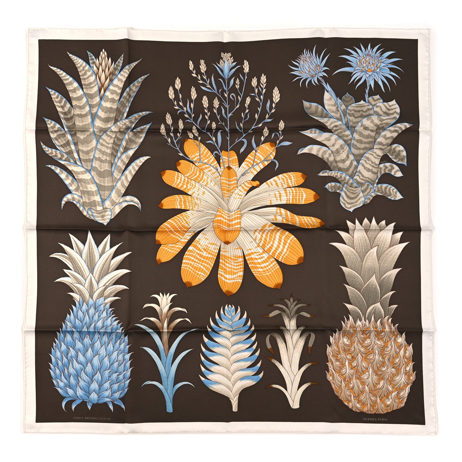 Hermes Silk Index Bromeliaceae Scarf 90 Ebene Bleu Miel 1 of 3