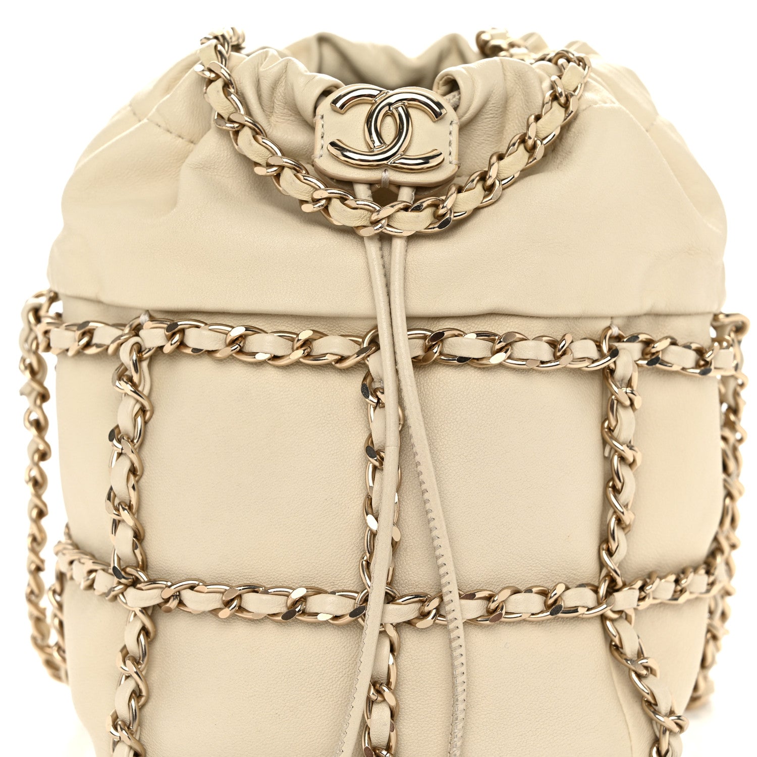 Chanel Lambskin Bucket Chain Drawstring Bag Beige 8 of 10