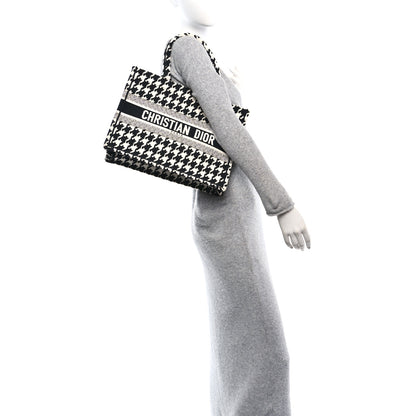 Christian Dior Canvas Macro Houndstooth Embroidered Medium Book Tote Black White 2 of 13