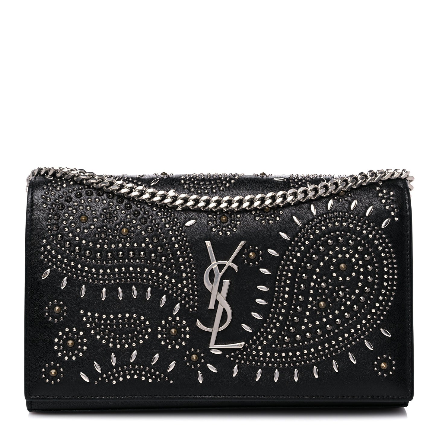 Lambskin Bandana Studded Monogram Chain Wallet Black