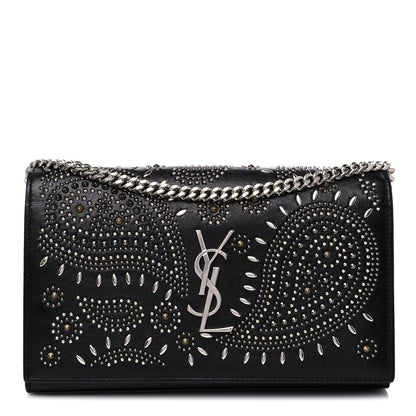 Saint Laurent Lambskin Bandana Studded Monogram Chain Wallet Black 1 of 15