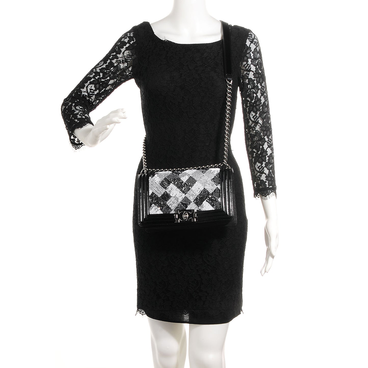 Sequin Medium Boy Flap Bag Black