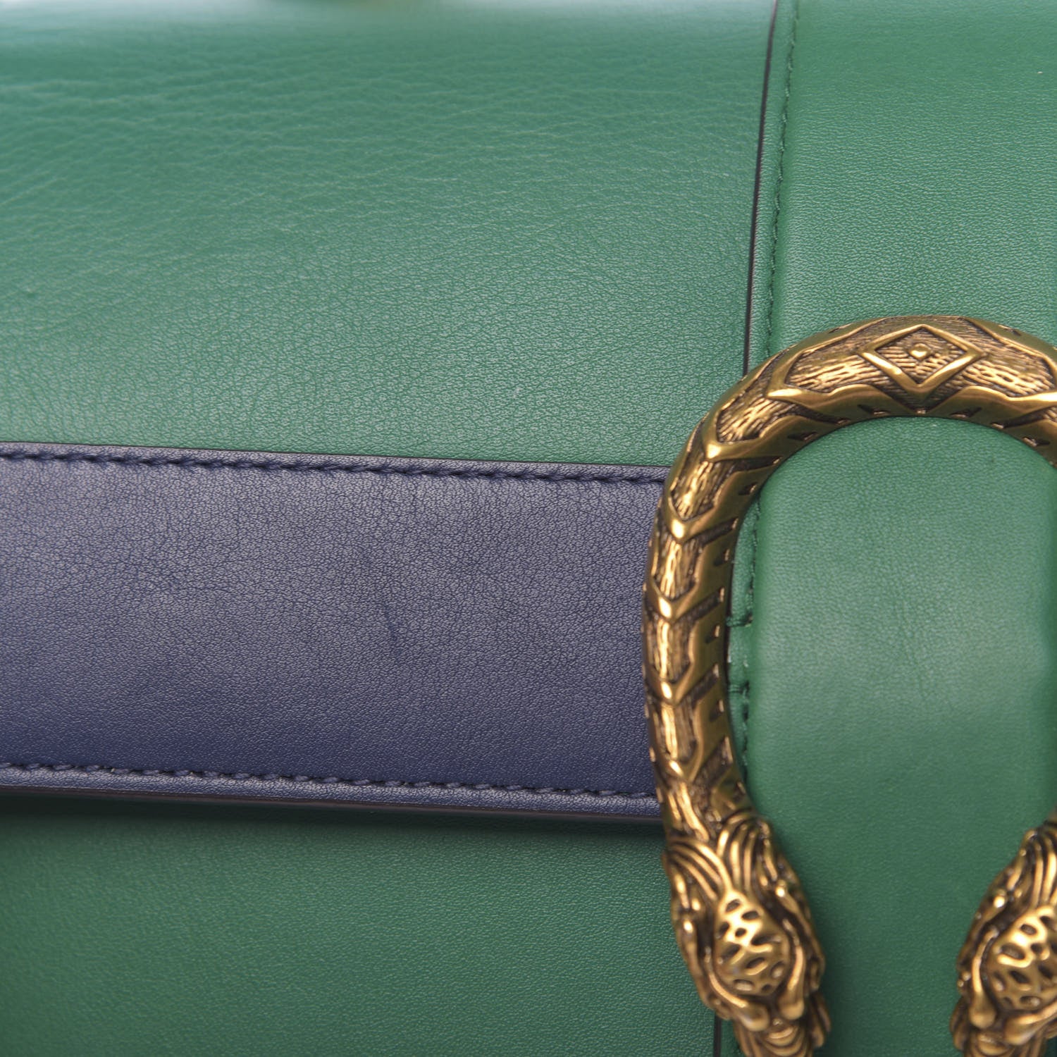 Gucci Moon Calfskin Web Medium Dionysus Bamboo Top Handle Bag Emerald Blue Hibiscus Red 15 of 16