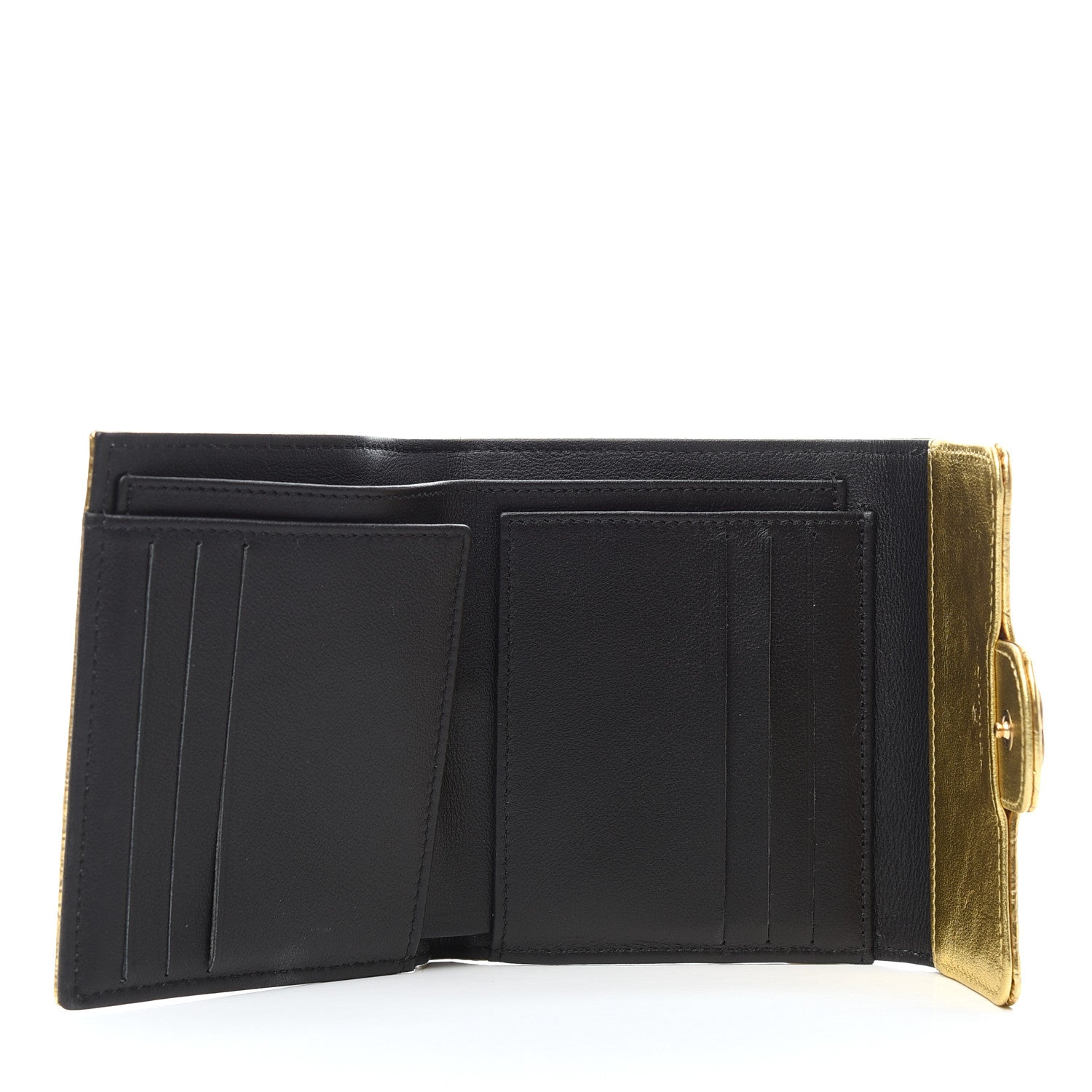 Chanel Metallic Calfskin Crocodile Embossed Cocodile Compact Flap Wallet Gold 5 of 8