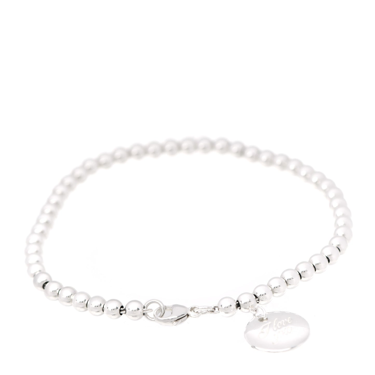 Sterling Silver 4mm I Love You Round Tag Bead Bracelet