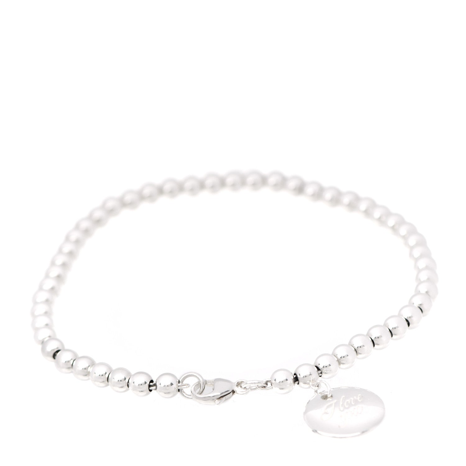 Tiffany Sterling Silver 4mm I Love You Round Tag Bead Bracelet 1 of 6
