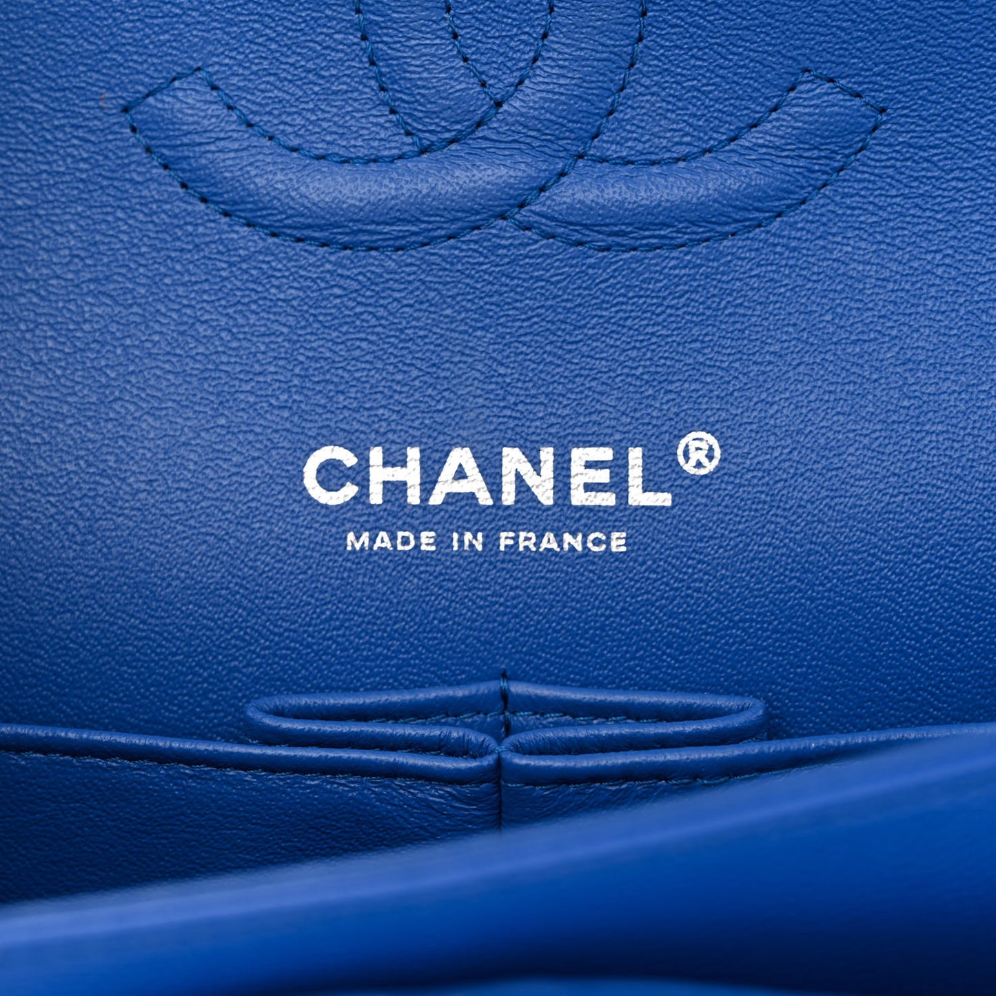 Caviar Chevron Quilted Medium Double Flap Blue