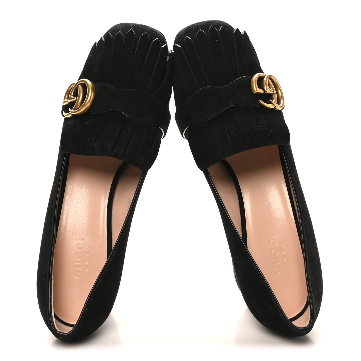 Kid Scamosciato GG Marmont Fringe 50mm Loafer Pumps 38 Black