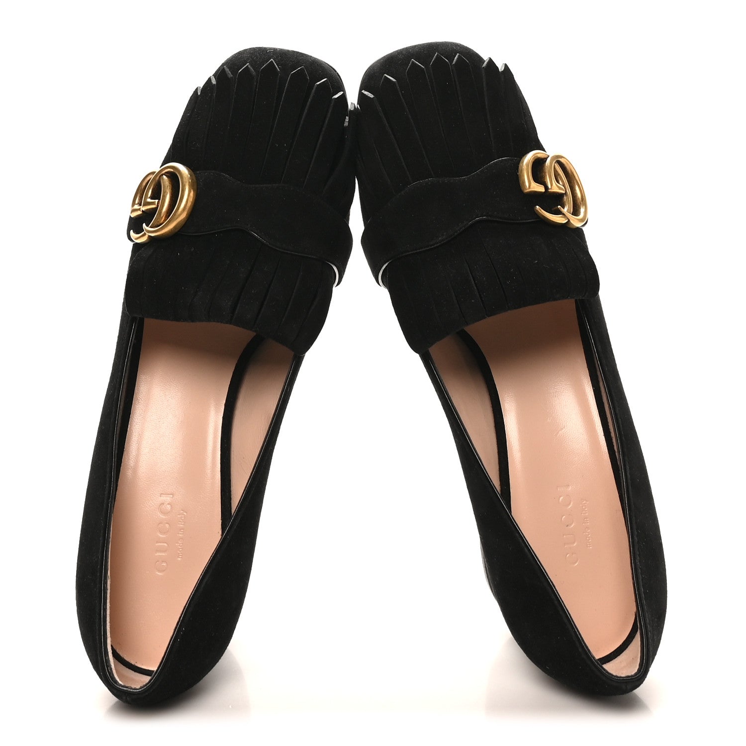 Gucci Kid Scamosciato GG Marmont Fringe 50mm Loafer Pumps 38 Black 2 of 9