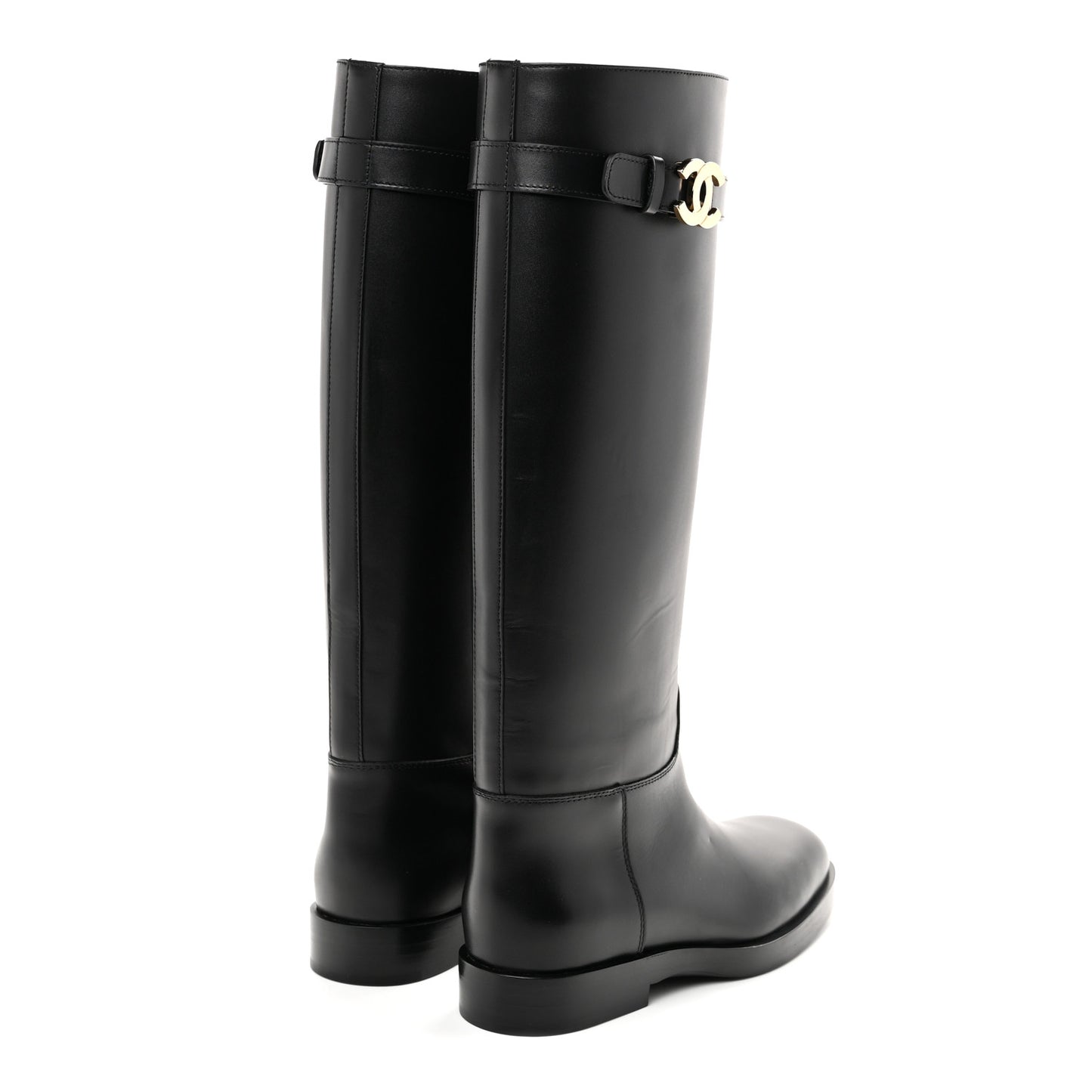 Calfskin CC Buckle High Boots 38 Black