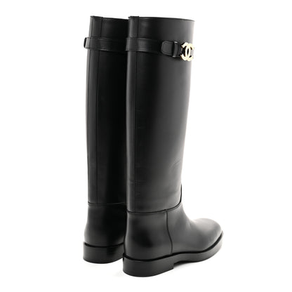 Chanel Calfskin CC Buckle High Boots 38 Black 4 of 8