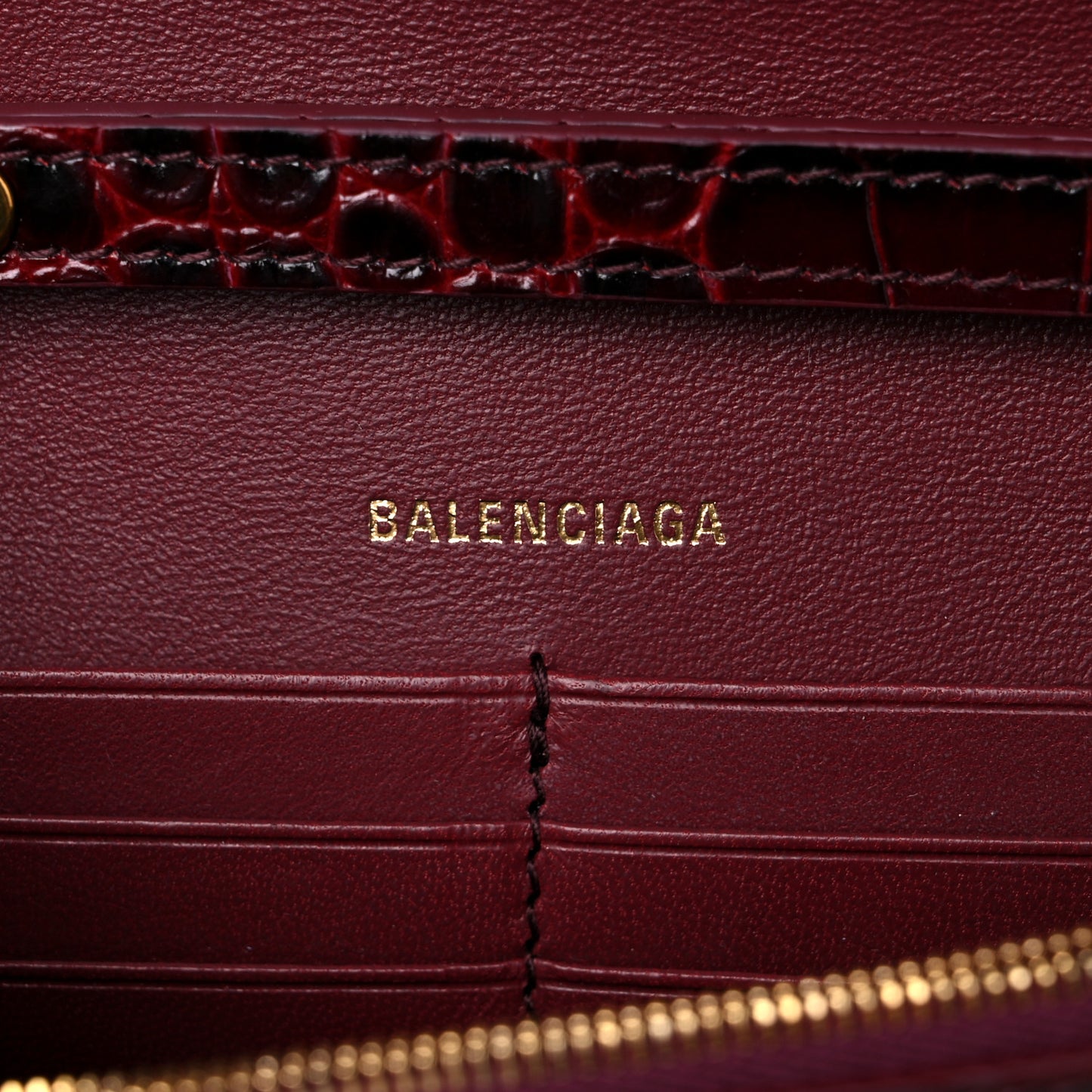 Shiny Calfskin Crocodile Embossed Hourglass Chain Bag Dark Red