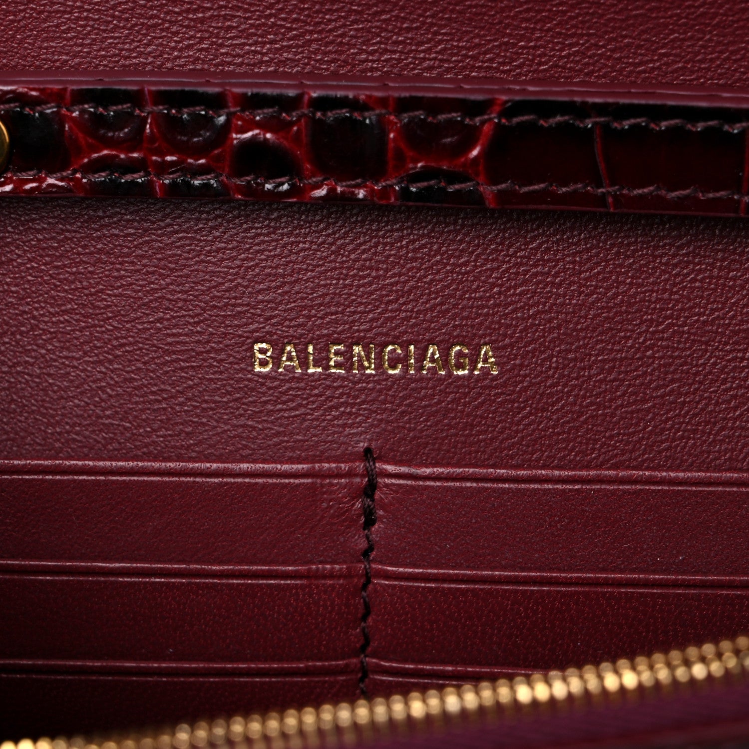 Balenciaga Shiny Calfskin Crocodile Embossed Hourglass Chain Bag Dark Red 6 of 9