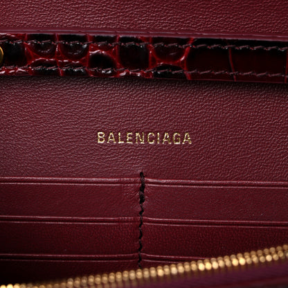 Balenciaga Shiny Calfskin Crocodile Embossed Hourglass Chain Bag Dark Red 6 of 9