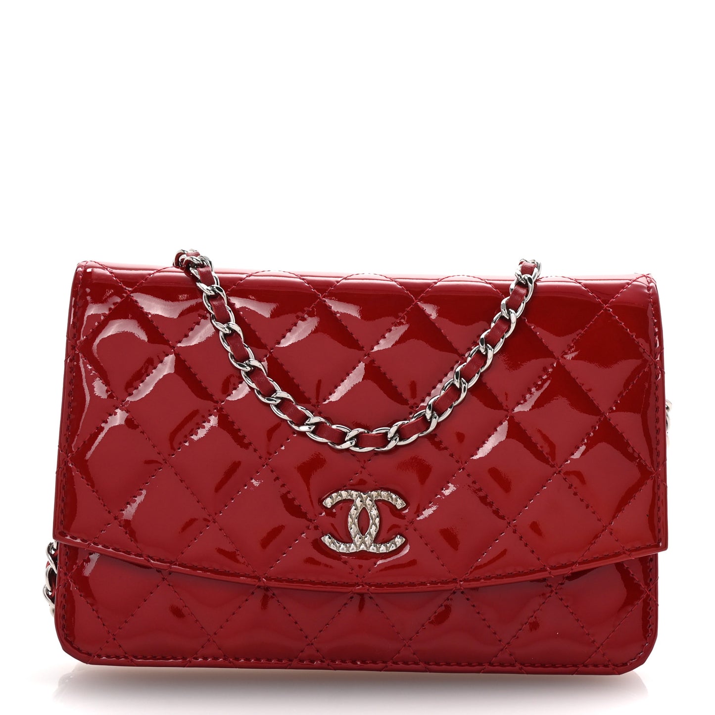 Patent Quilted Brilliant Wallet On Chain WOC Red