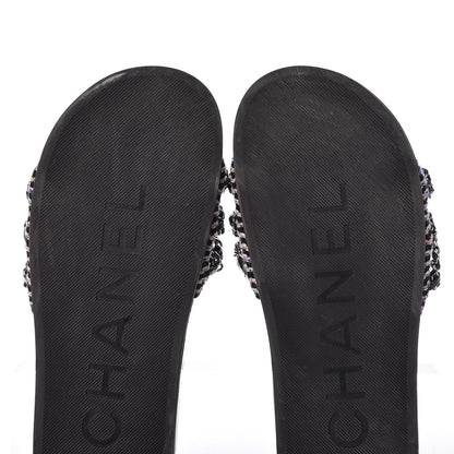 Chanel Tweed Lambskin Chain Flat Sandals 37 Black Multicolor 12 of 12