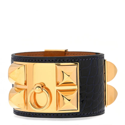 Hermes Shiny Alligator Collier De Chien CDC Bracelet S Bleu Marine 1 of 6