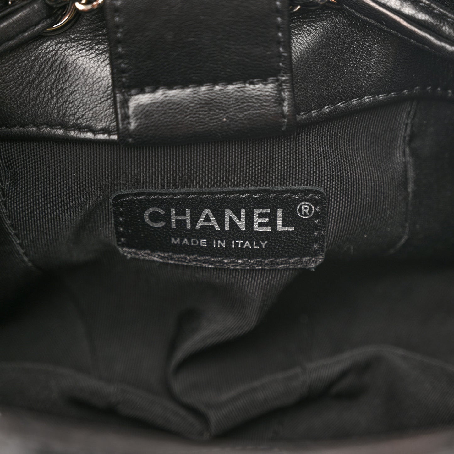 Calfskin Quilted Drawstring Sac Cordon Bag Black